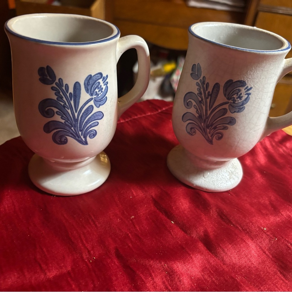Classic Blue Floral Stoneware Mugs